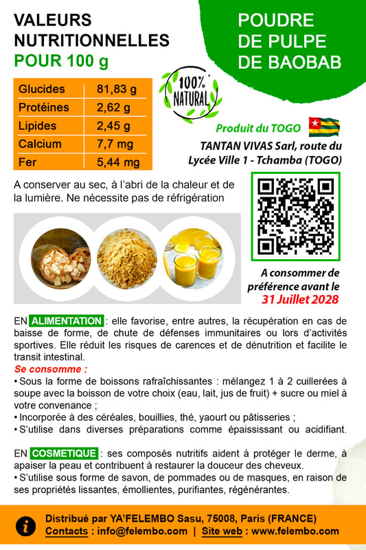 Poudre de Pulpe de Baobab - Superaliment Naturel