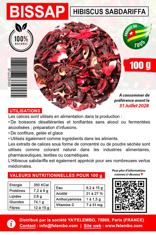 Fleurs d'Hibiscus Séchées (Bissap) - Qualité Premium